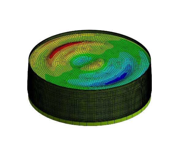 Выполнение динамических расчетов с помощью сложных связанных моделей взаимодействия резервуара и хранимой жидкости в условиях сейсмических или аварийных воздействий.