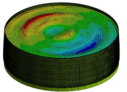 Выполнение динамических расчетов с помощью сложных связанных моделей взаимодействия резервуара и хранимой жидкости в условиях сейсмических или аварийных воздействий.